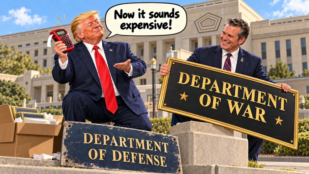 Department of War: tougher stationery, same taxpayer.