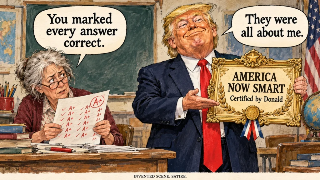 Donald Declares America Smart. Evidence to Follow.