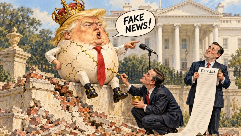 King Crumpled: the egg, the ego, and the bill.